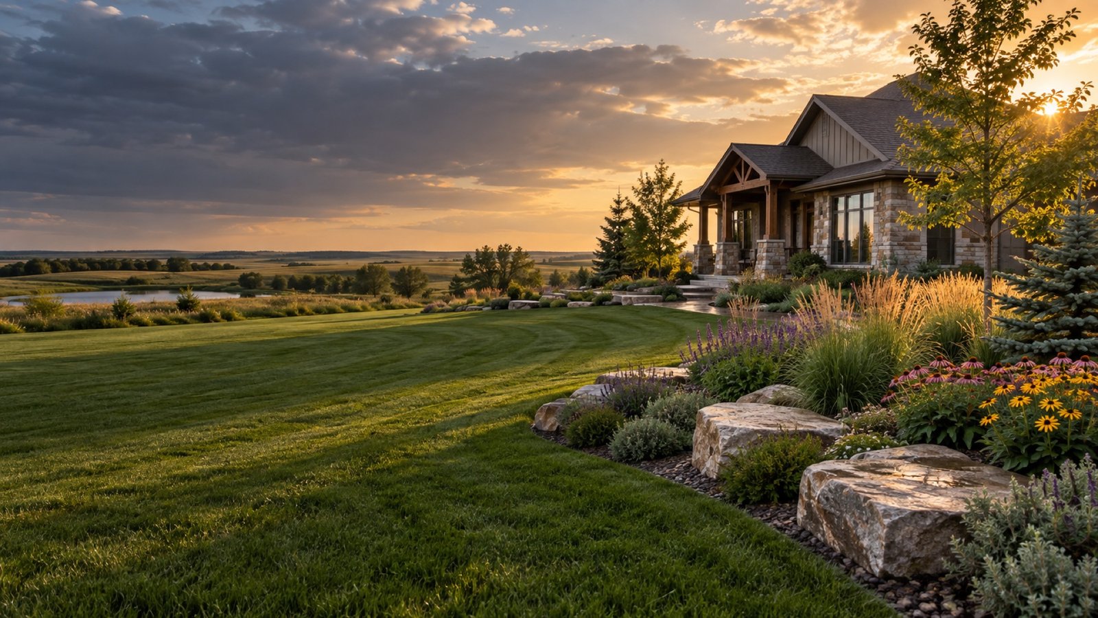 Landscaped property overlooking the Southern Manitoba prairie
